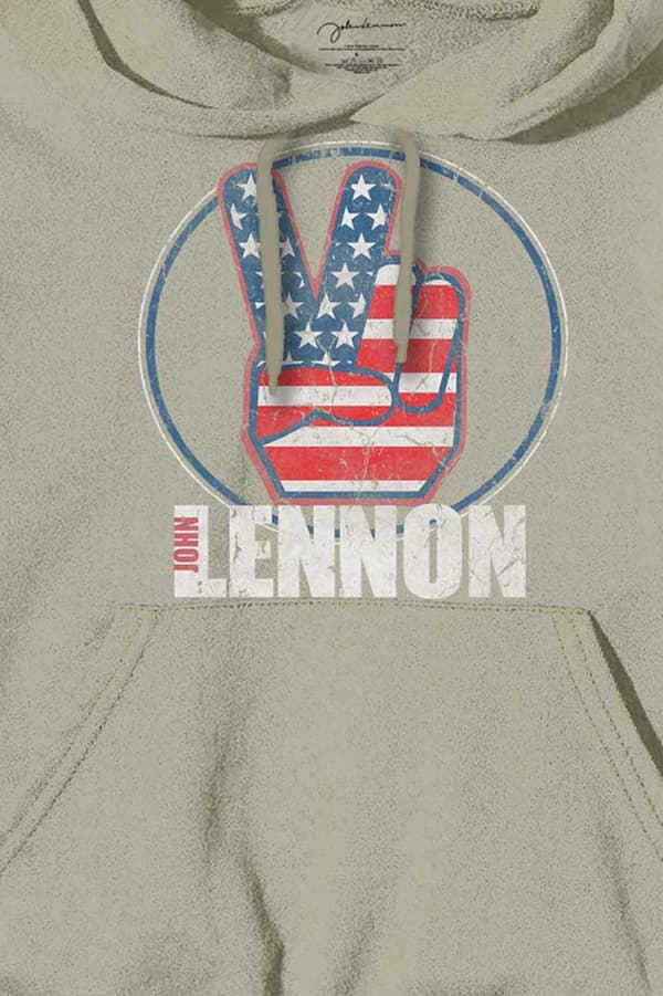 John Lennon Hoodie Peace Fingers US Flag Logo Official Unisex Sand Pullover