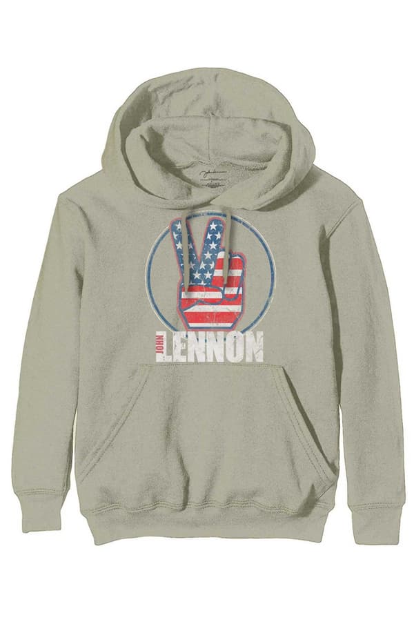 John Lennon Hoodie Peace Fingers US Flag Logo Official Unisex Sand Pullover Sand XL
