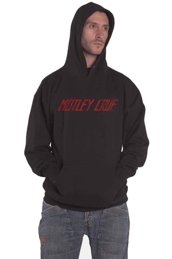 Motley Crue Hoodie Distressed Band Logo Official Unisex Black Pullover