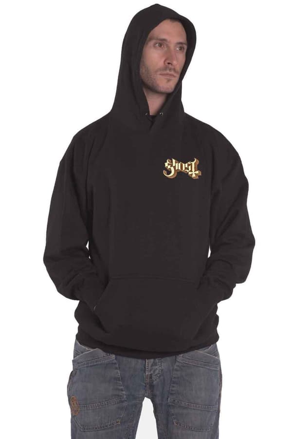 Ghost Hoodie Pocket Band Logo and Opus Official Unisex Black Pullover Black L