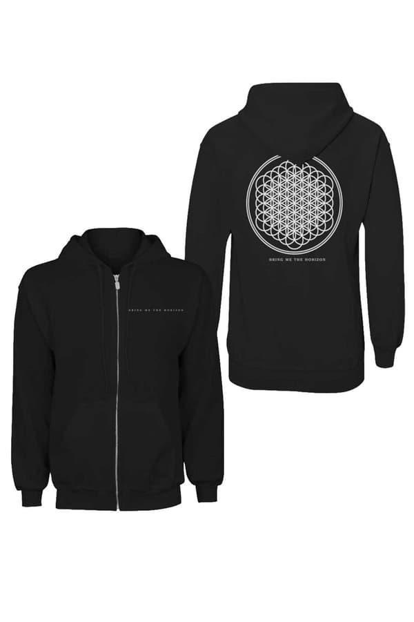Bring Me The Horizon Hoodie Flower of Life Official Womens Black Zipped Black S