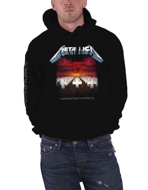 Metallica Hoodie Master Of Puppets Tracks Official Mens Black Pullover Black L