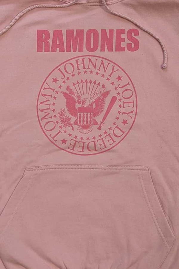 Ramones Hoodie Pink Hey Ho Seal Band Logo Official Unisex Pink Pullover