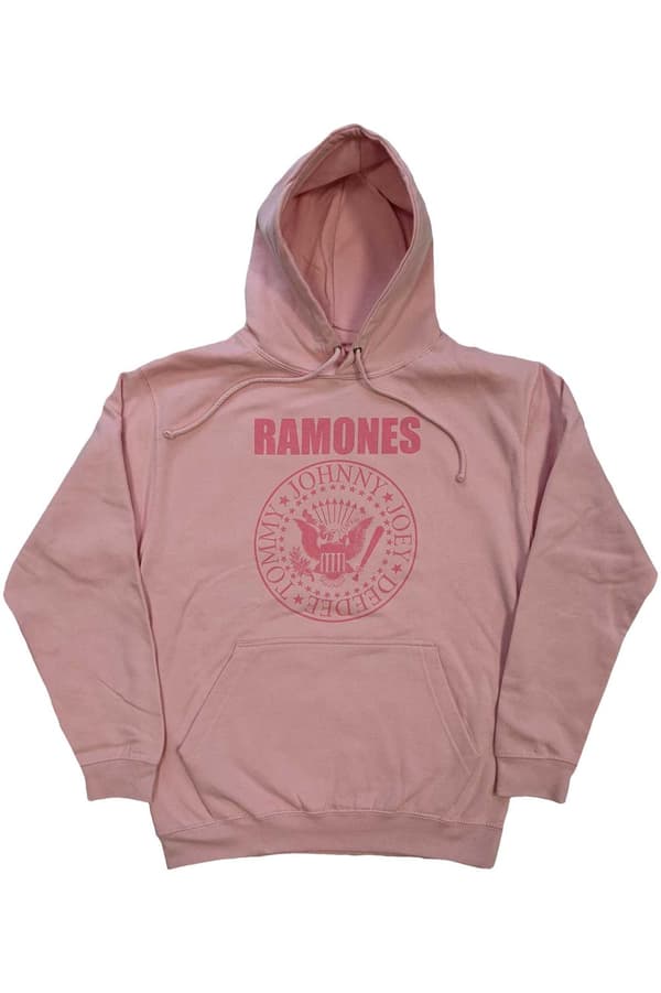 Ramones Hoodie Pink Hey Ho Seal Band Logo Official Unisex Pink Pullover