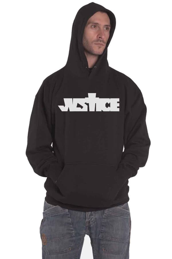 Justin Bieber Hoodie Justice Logo Official Mens Black Pullover Black L