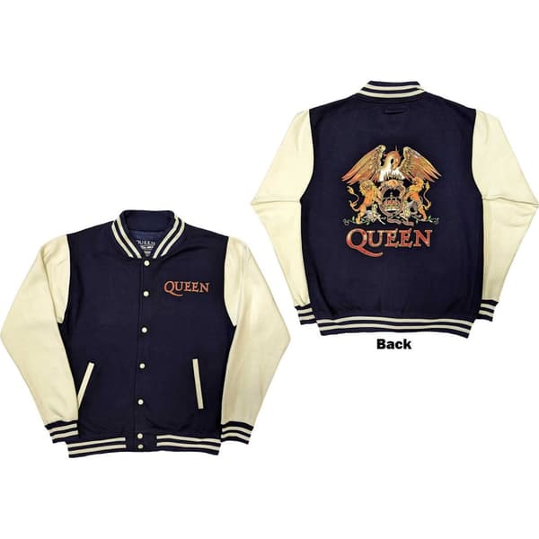 Queen Unisex Varsity Jacket: White Crest (Back Print) (XX-Large)