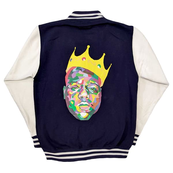 Biggie Smalls Jacket Crown Logo Official Unisex Navy Blue Varsity