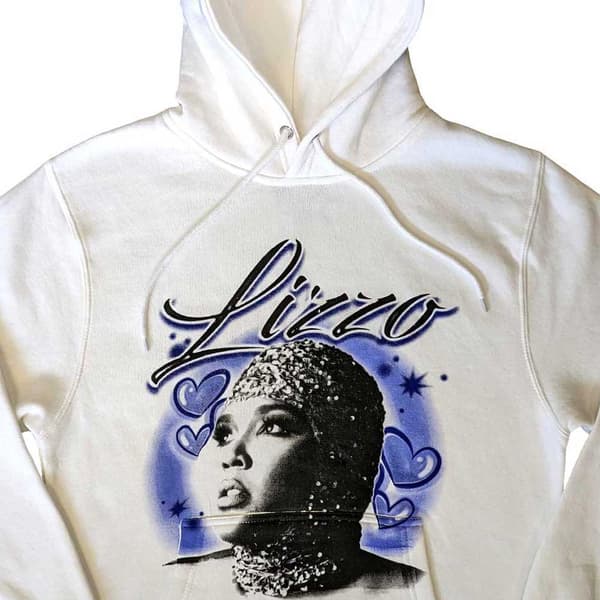 Lizzo Hoodie Special Hearts Airbrush Logo Official Unisex White Pullover