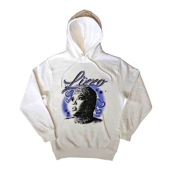 Lizzo Hoodie Special Hearts Airbrush Logo Official Unisex White Pullover