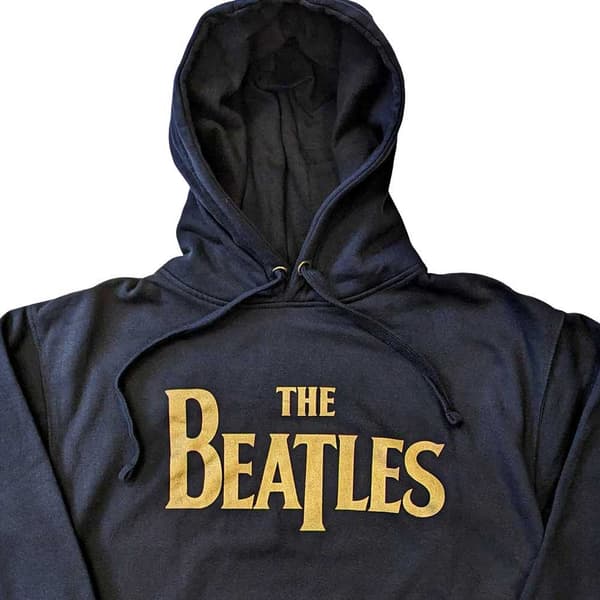 The Beatles Hoodie Gold Drop T Band Logo Official Unisex Navy Blue Pullover