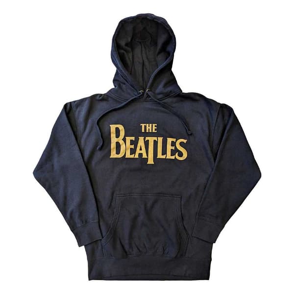 The Beatles Hoodie Gold Drop T Band Logo Official Unisex Navy Blue Pullover Navy Blue L