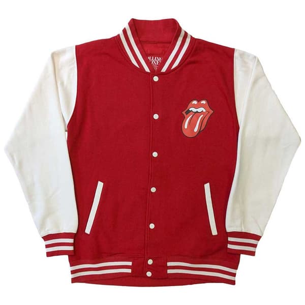The Rolling Stones Varsity Jacket Classic Tongue Logo Official Unisex Red Red S