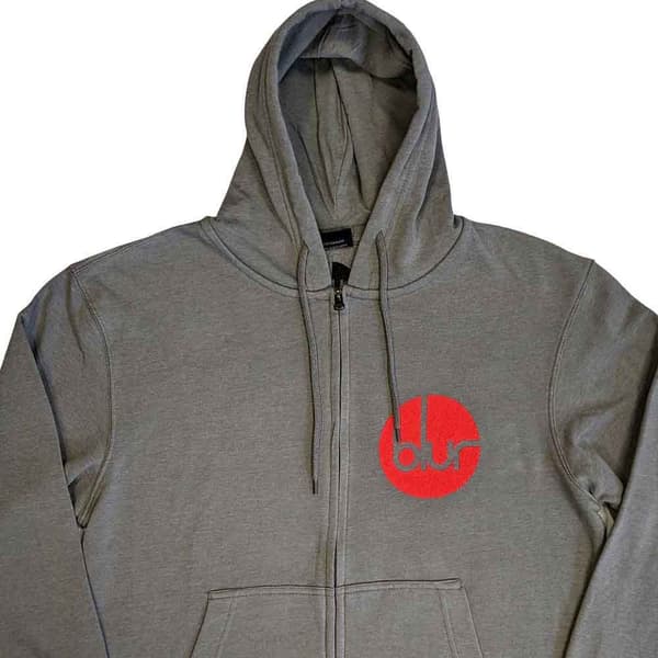 Blur Hoodie Circle Band Logo Official Unisex Grey Zipped