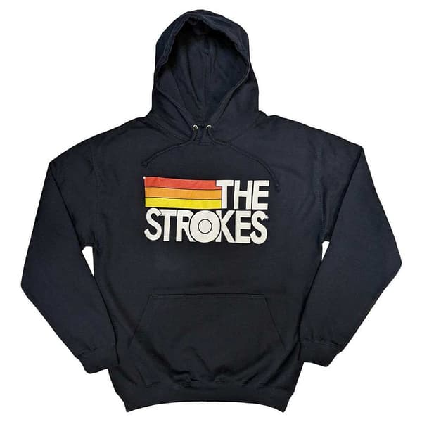 The Strokes Hoodie Band Logo and Stripes Official Mens Navy Blue Pullover