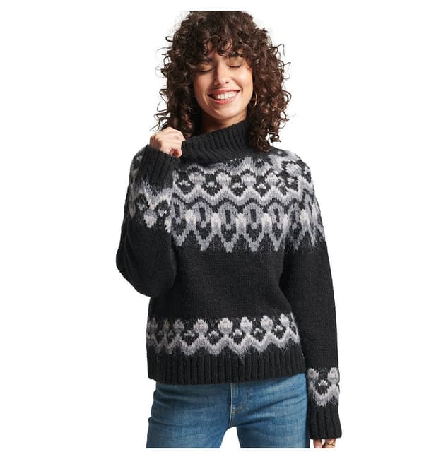 Superdry Sticka Vintage Slouchy Fairisle Svart XS Kvinna