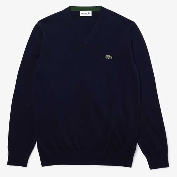 Lacoste Villapaita Classic Fit Ribbed V Cotton Sininen S Mies