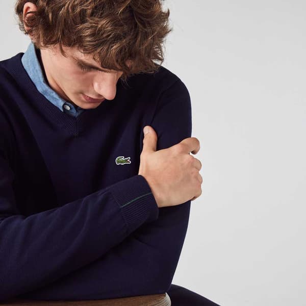Lacoste Villapaita Classic Fit Ribbed V Cotton Sininen S Mies
