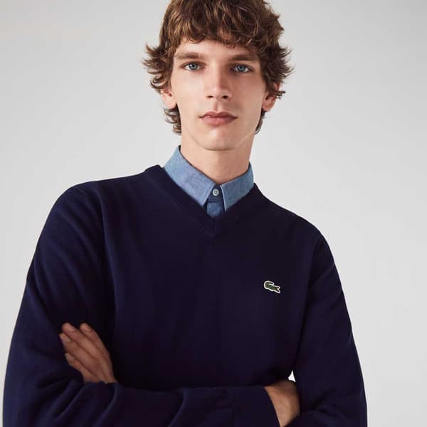Lacoste Villapaita Classic Fit Ribbed V Cotton Sininen S Mies