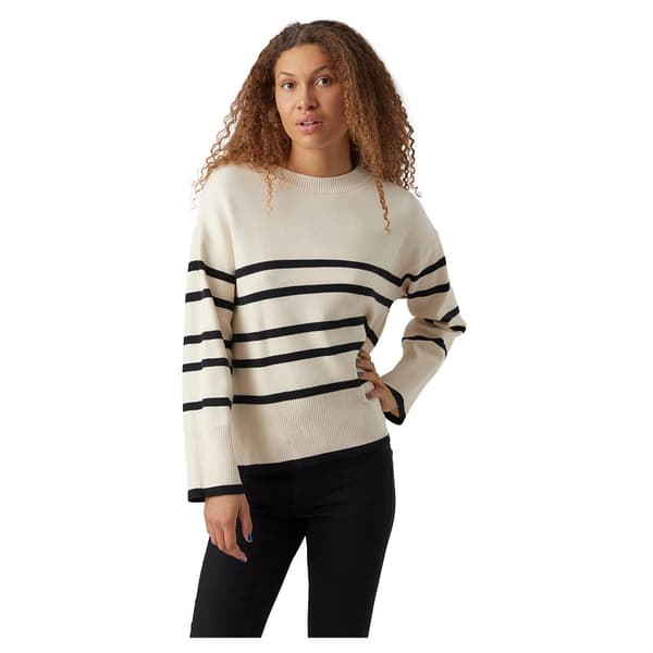 Vero Moda O Neck Villapaita Saba Stripe Beige,Musta S Nainen