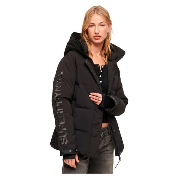 Superdry Parkas City Padded Hooded Wind Svart XS Kvinna