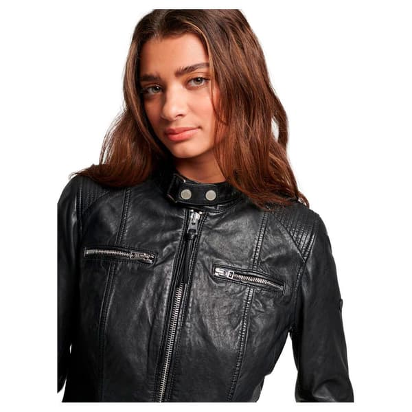 Superdry Nahka Takki Fitted Racer Musta S Nainen