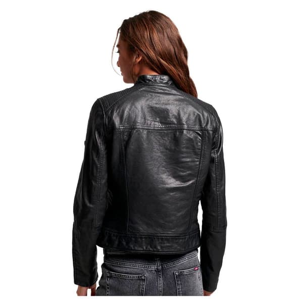 Superdry Nahka Takki Fitted Racer Musta S Nainen