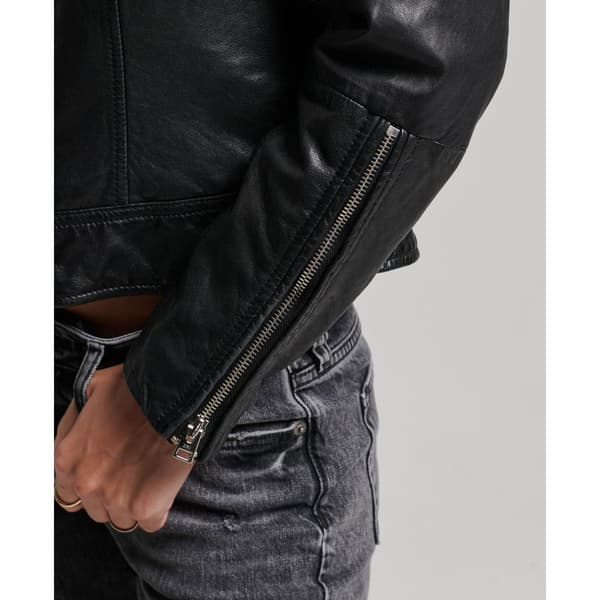 Superdry Læderjakke Fitted Racer Sort XS Kvinde