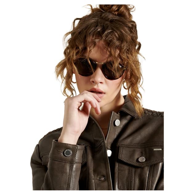 Superdry Trucker Jacka Leather Stateside Brun L Kvinna