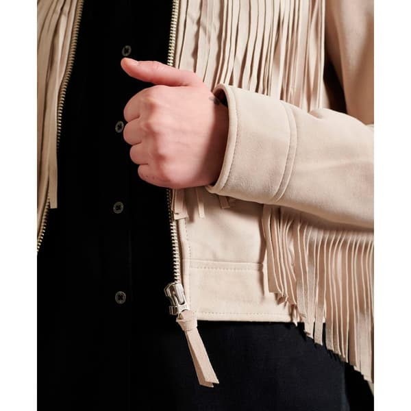 Superdry Jakke Festival Leather Hvid M Kvinde