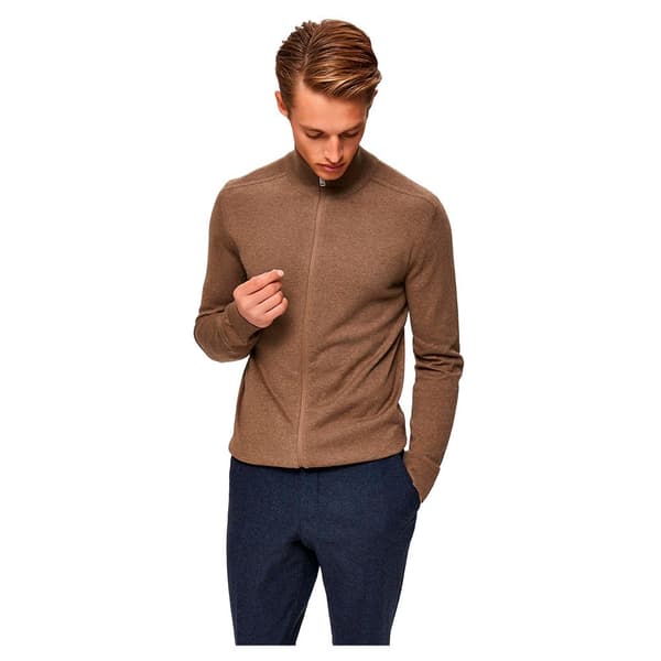 Selected Cardigan Med Fuld Lynlås Berg Brun M Mand