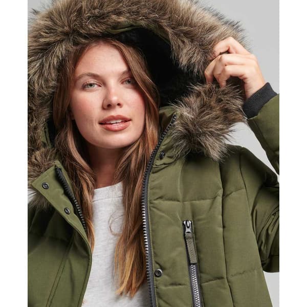 Superdry Faux Fur Everest Jacka Longline Grönt XS Kvinna