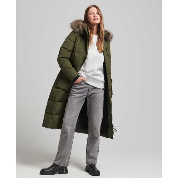 Superdry Faux Fur Everest Jacka Longline Grönt XS Kvinna