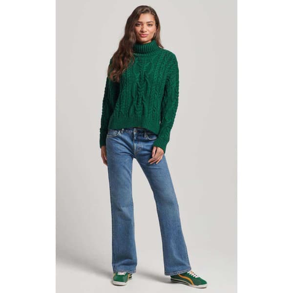 Superdry Sticka Vintage High Neck Cable Grönt M Kvinna