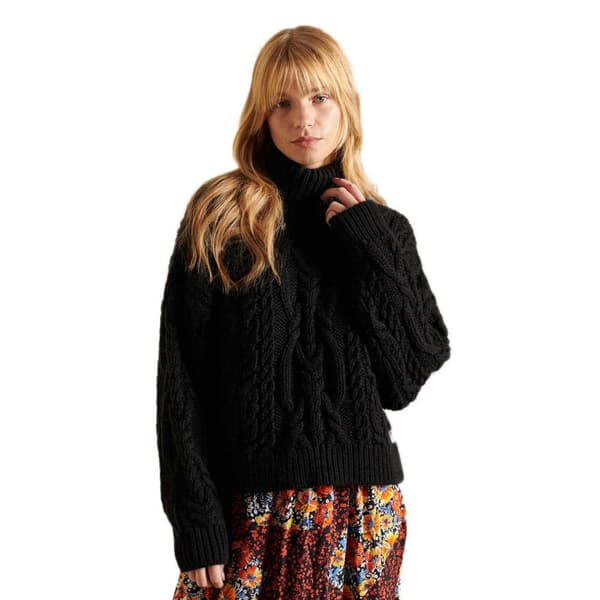 Superdry Sticka Vintage High Neck Cable Svart L Kvinna