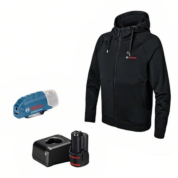 Bosch Professional Opvarmet Hætteløs Jakke Ghh 12 + 18v Xa + Gaa 12v-21 + Gba 12v 2.0 Sort S