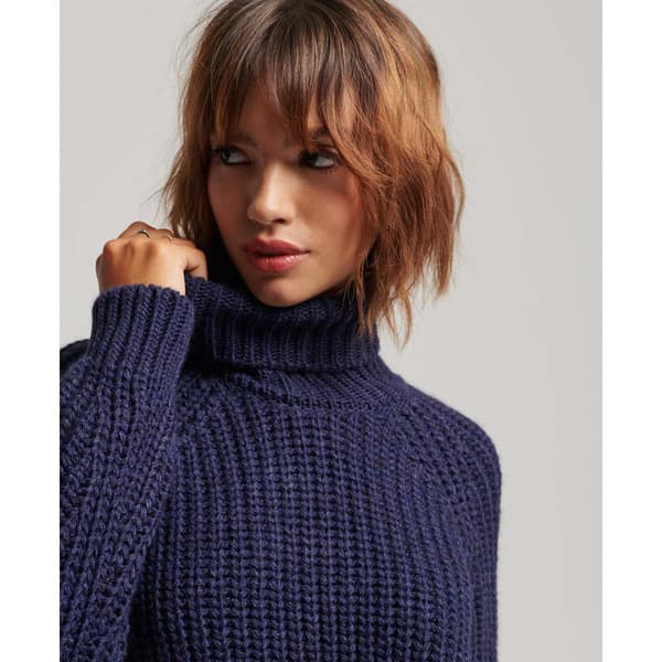 Superdry Sweater Slouchy Stitch Roll Neck Blå XS Kvinde