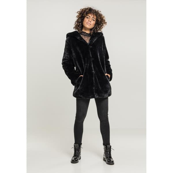 Urban Classics Teddy Med Hætte Coat Sort M Kvinde