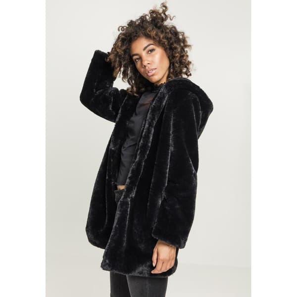 Urban Classics Teddy Med Hætte Coat Sort S Kvinde
