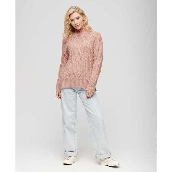 Superdry Tröja High Neck Cable Rosa M Kvinna