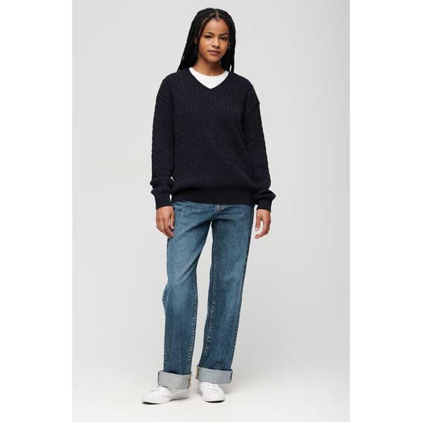 Superdry Tröja Med V-ringning Oversized V Cable Blå S-M Kvinna