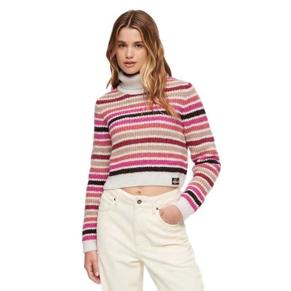 Superdry Tröja Med Rullehals Stripe Crop Flerfärgad S Kvinna