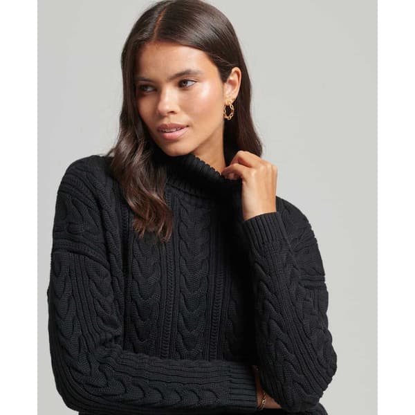 Superdry Drop Shoulder Cable Roll Neck Musta XS Nainen