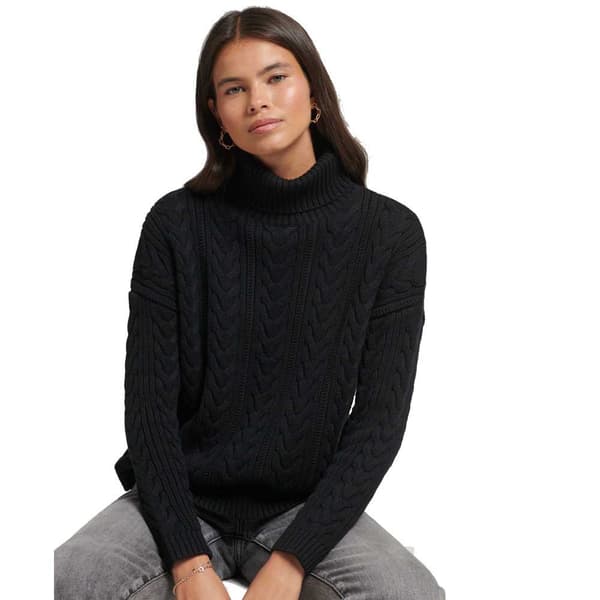 Superdry Drop Shoulder Cable Roll Neck Musta XS Nainen