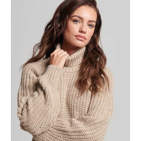 Superdry Sweater Slouchy Stitch Roll Neck Beige XL Kvinde