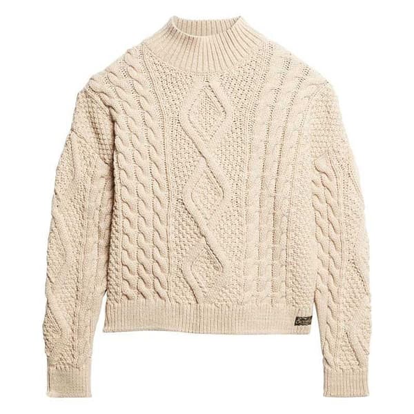Superdry Poolopaita Aran Cable Knit Beige M Nainen