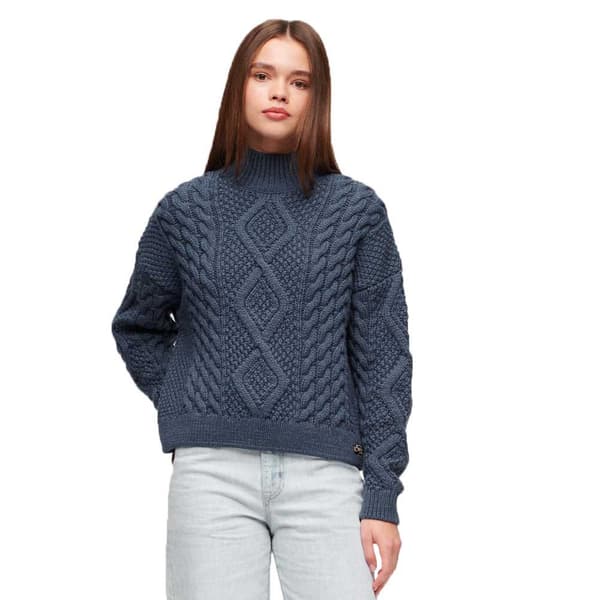 Superdry Polotröja Aran Cable Knit Blå M Kvinna
