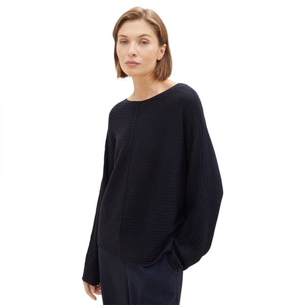 Tom Tailor Sweater 1037737 Knit Structured Batwing Blå S Kvinde