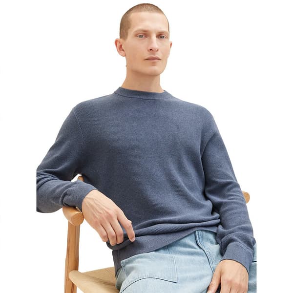 Tom Tailor Besætning Hals Sweater 1038612 Structured Knit Blå S Mand