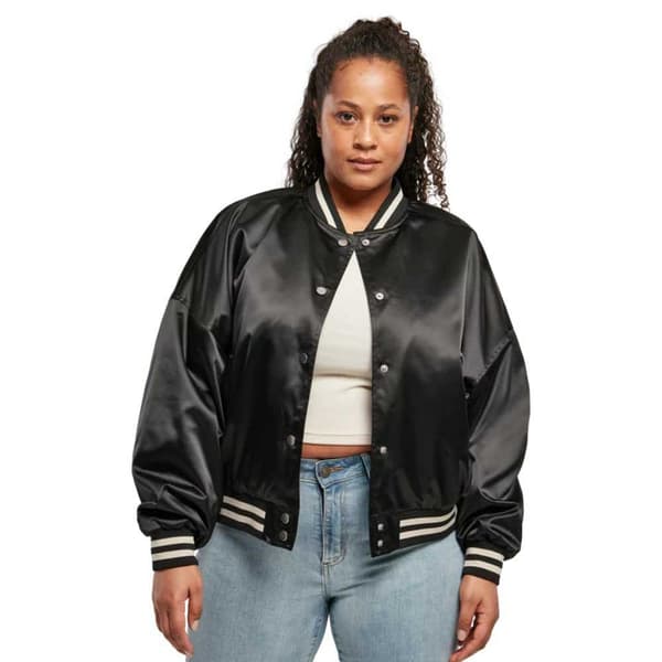 Urban Classics Jakke Oversized Satin College Sort M Kvinde