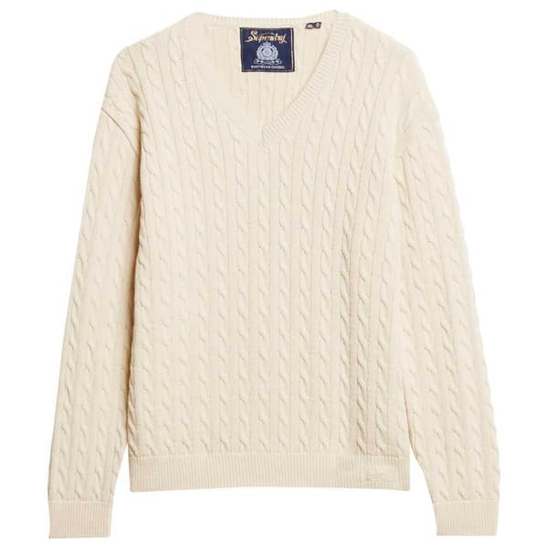 Superdry Tröja Med V-ringning Oversized V Cable Beige L-XL Kvinna
